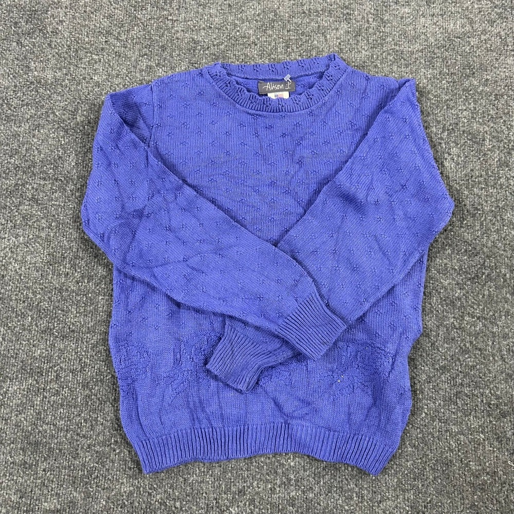 Alison J. Sweater Womens Size PP Purple Pointelle Knit Pullover Made in USA